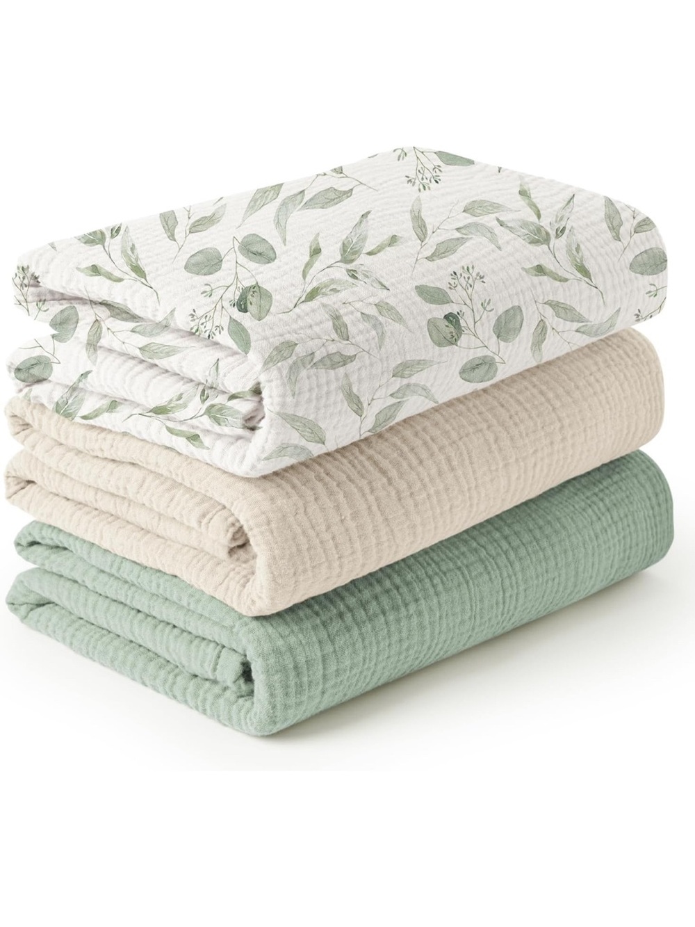 Konssy 3 Pack 100% Cotton Muslin Swaddle Blankets
